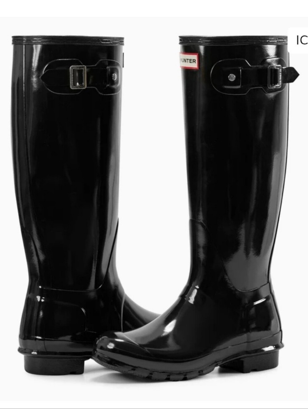 NWOT Hunter Women's Original Tall Gloss Rain Boots in BLACK GLOSS